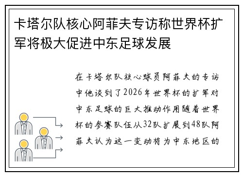 卡塔尔队核心阿菲夫专访称世界杯扩军将极大促进中东足球发展